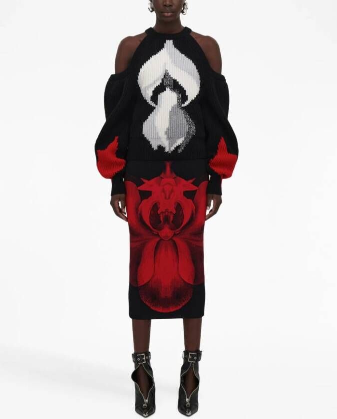 Alexander McQueen Rok met bloemenjacquard Zwart