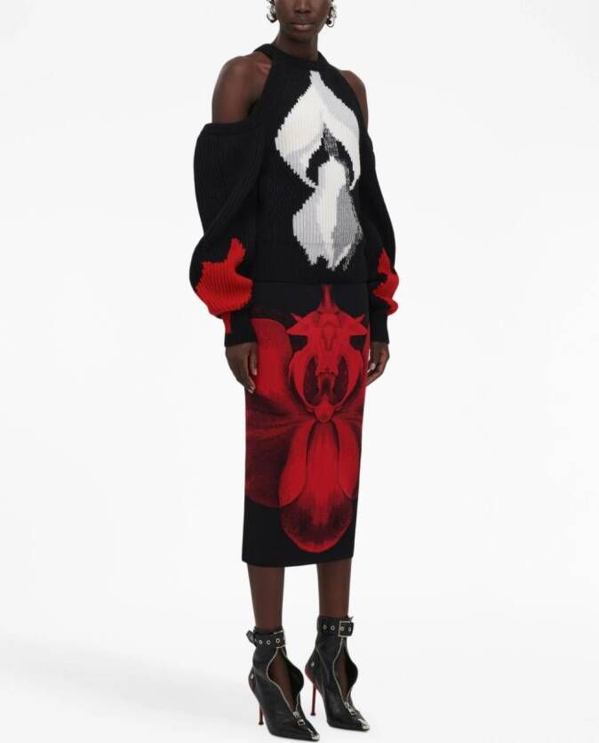 Alexander McQueen Rok met bloemenjacquard Zwart