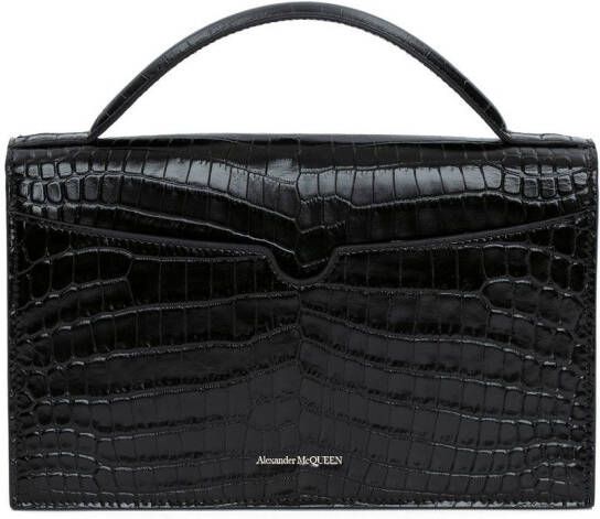 Alexander McQueen Skull schoudertas met krokodillen-reliëf Zwart