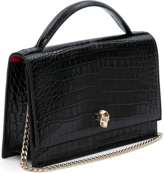 Alexander McQueen Skull schoudertas met krokodillen-reliëf Zwart