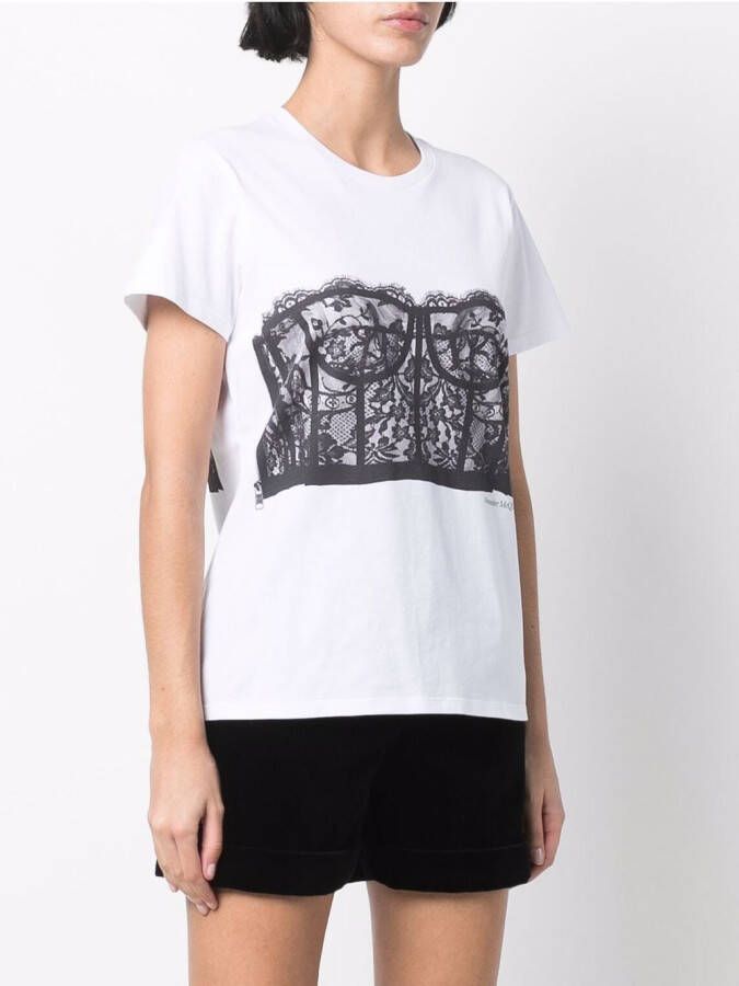 Alexander McQueen T-shirt met bustier print Wit