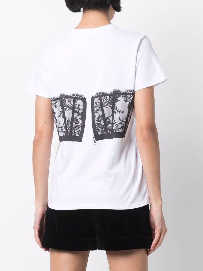 Alexander McQueen T-shirt met bustier print Wit