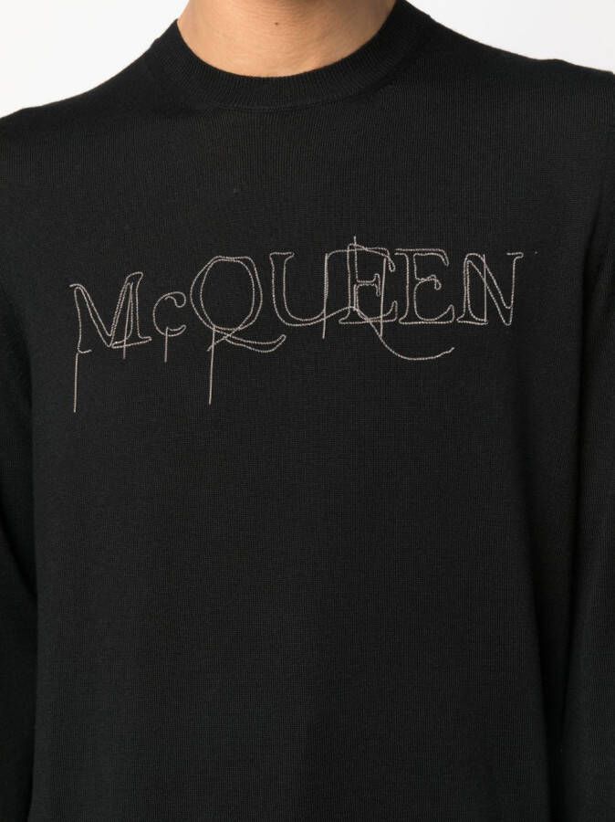 Alexander McQueen Trui met geborduurd logo Zwart