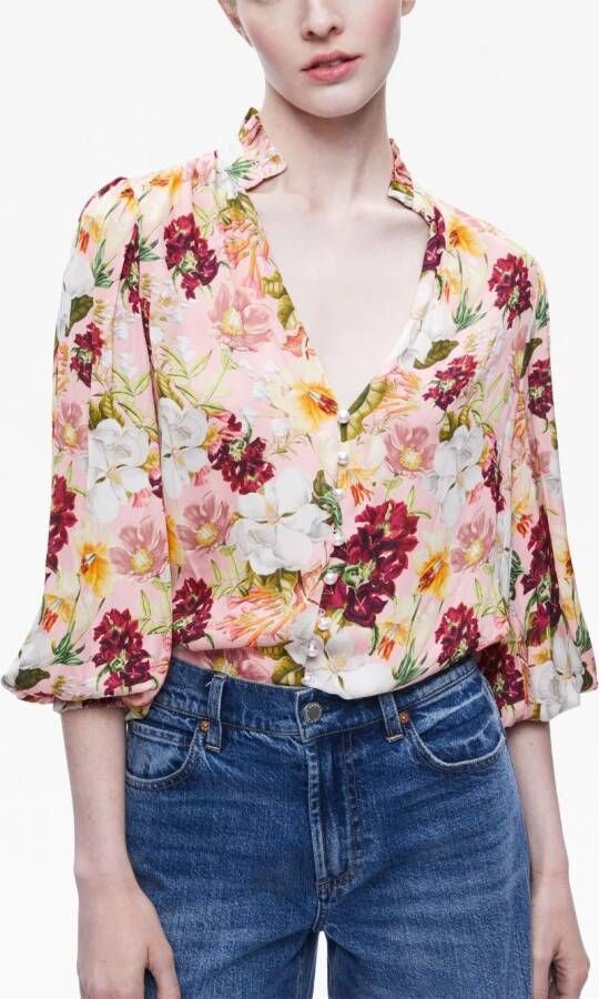alice + olivia Reilly floral-print satin blouse Roze