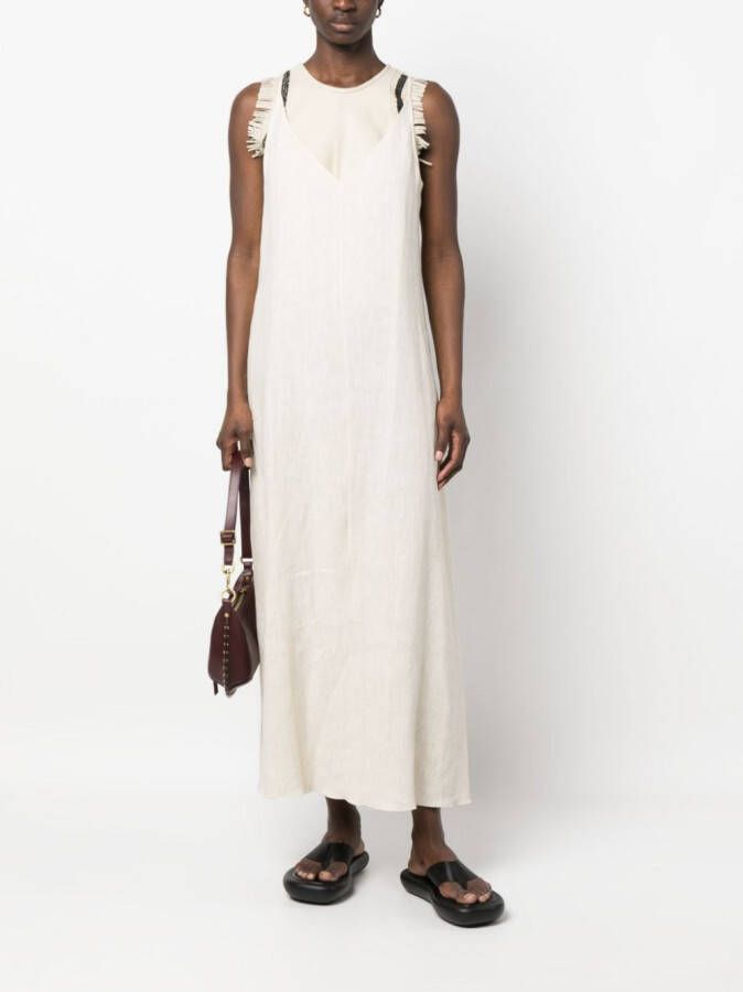 Alysi Maxi-jurk met leren top Beige