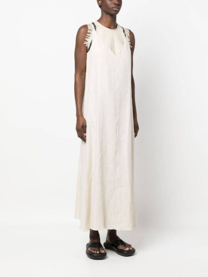 Alysi Maxi-jurk met leren top Beige