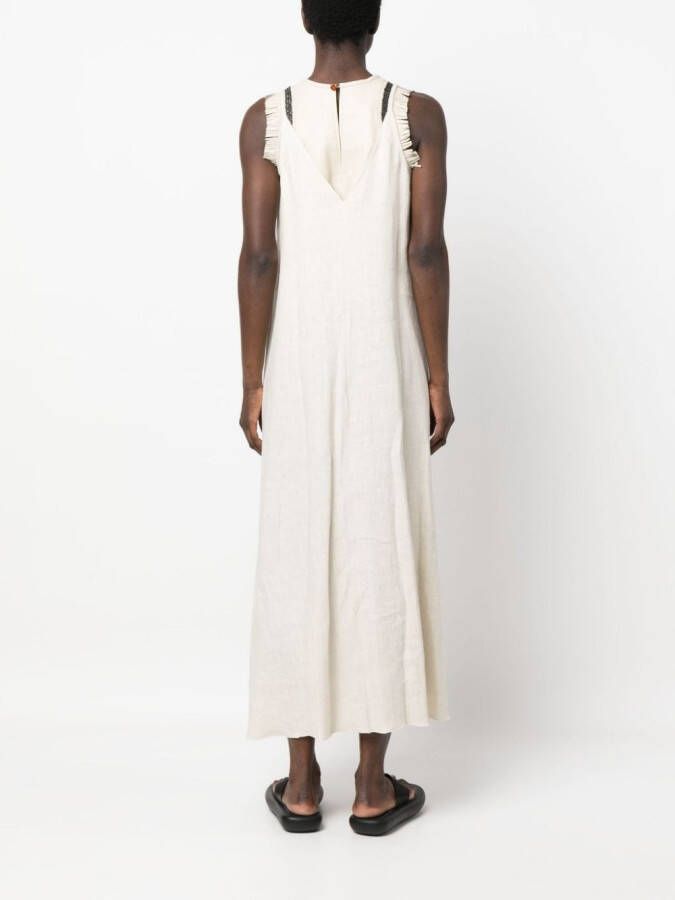 Alysi Maxi-jurk met leren top Beige