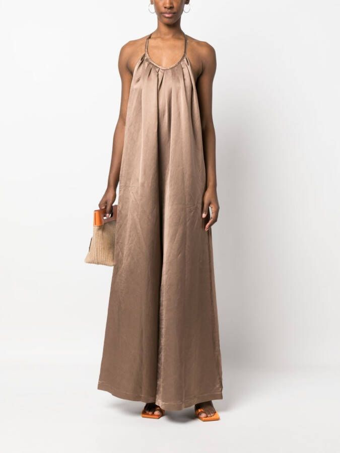 Alysi Satijnen jumpsuit Bruin