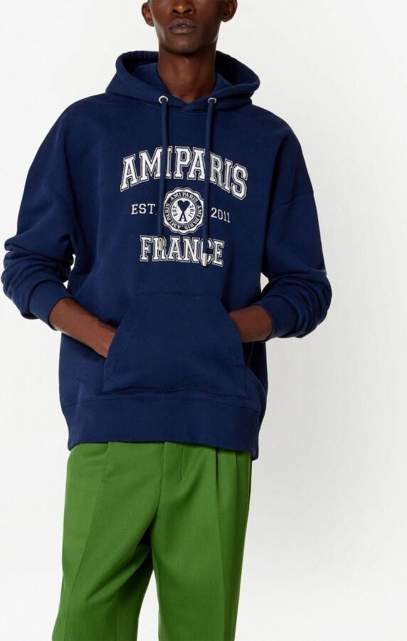 AMI Paris Hoodie met logoprint Blauw