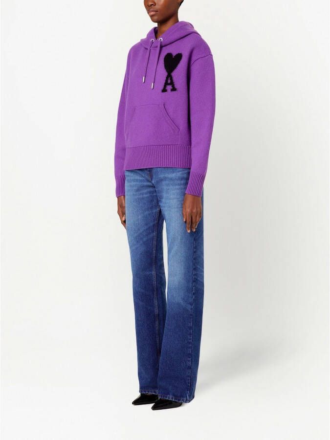 AMI Paris Hoodie met intarsia logo Paars