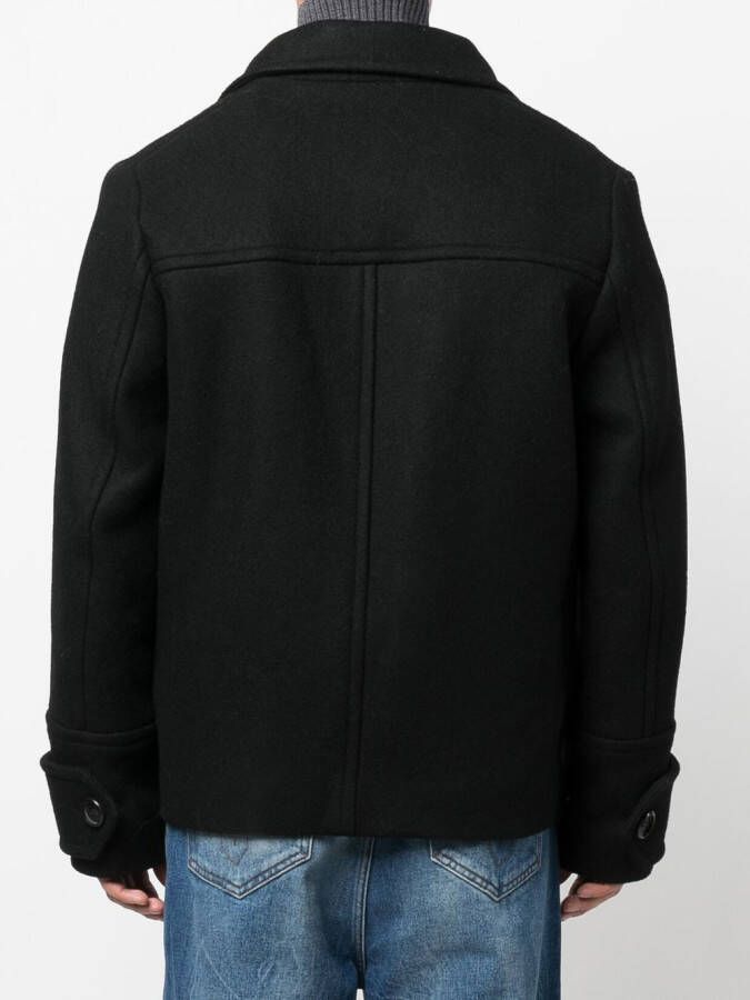 AMI Paris Mantel van wol met dubbele rij knopen en logo Zwart