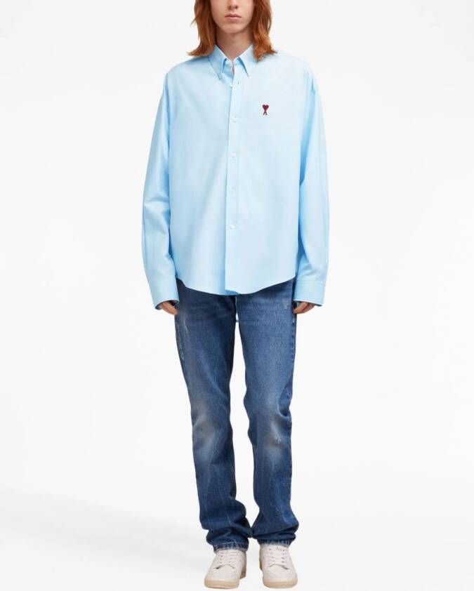 AMI Paris Overhemd met geborduurd logo Blauw