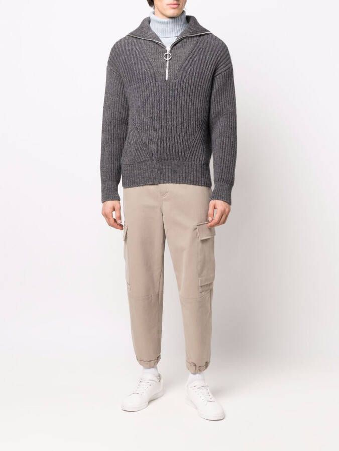AMI Paris Ribgebreide sweater Grijs