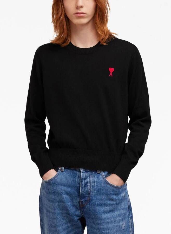 AMI Paris Wollen trui met geborduurd logo Zwart