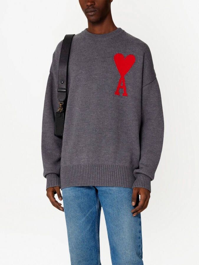 AMI Paris Trui met intarsia logo Grijs