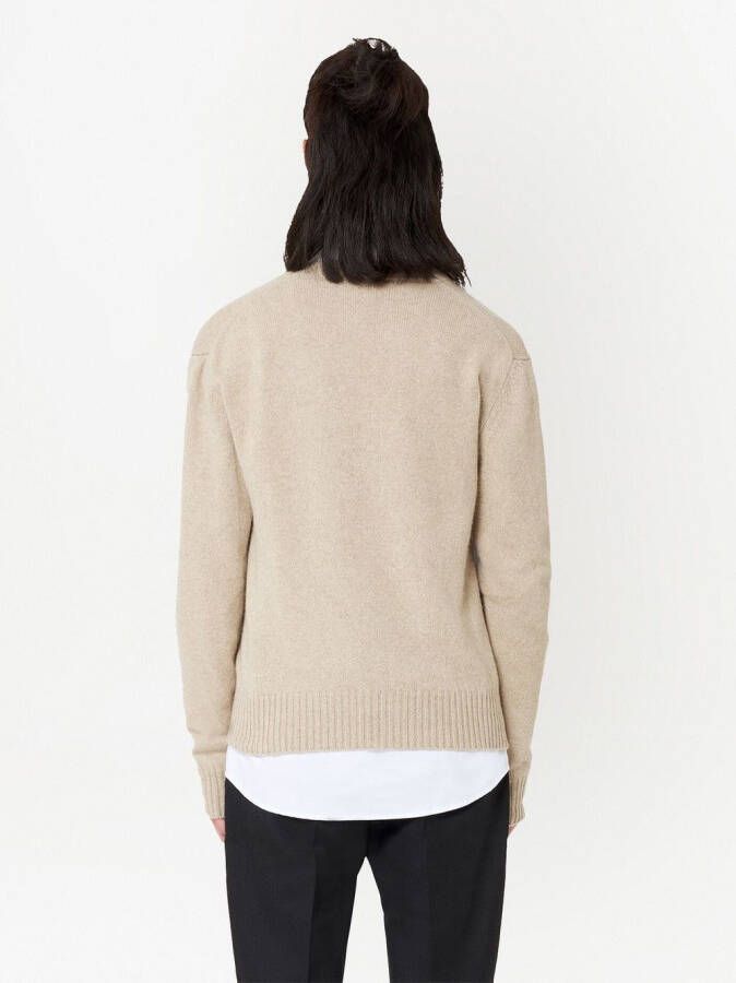 AMI Paris Vest met geborduurd logo en V-hals Beige