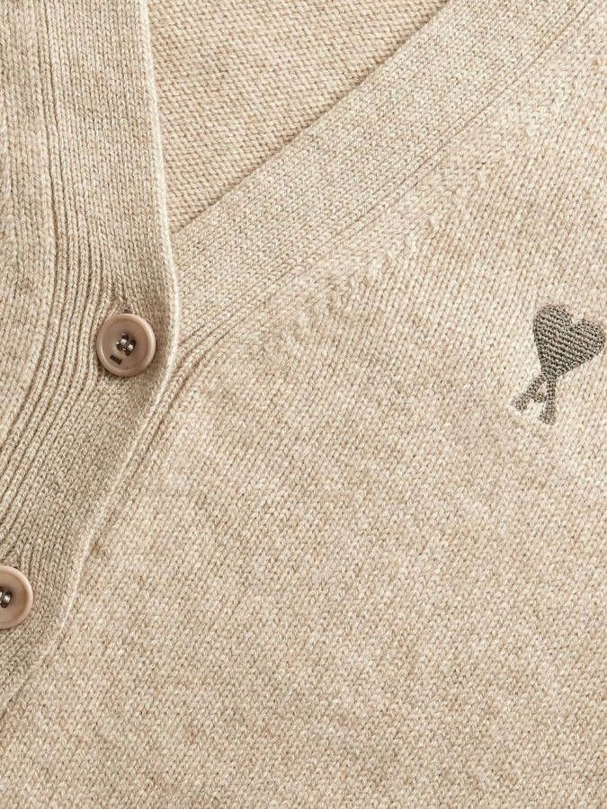 AMI Paris Vest met geborduurd logo en V-hals Beige