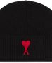 Ami Paris Zwarte vilten wollen ribgebreide beanie Black Unisex - Thumbnail 2