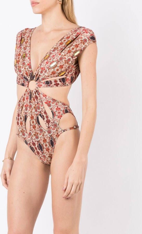 Amir Slama Badpak met bloemenprint Rood