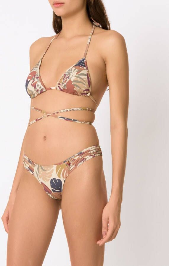 Amir Slama Bikini met palmbladprint Beige