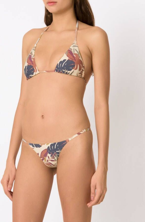 Amir Slama Bikini met palmbladprint Beige