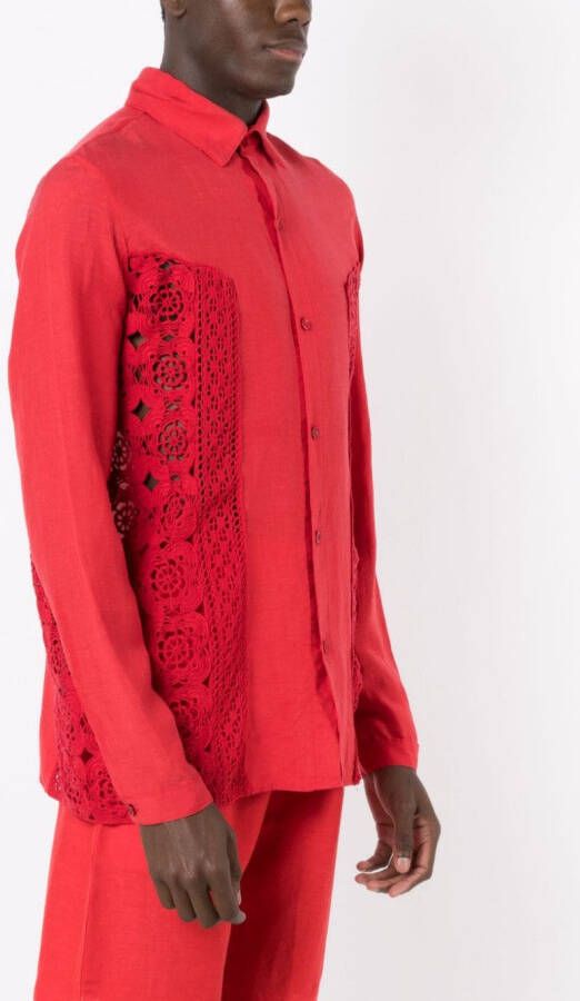 Amir Slama Overhemd met gehaakt vlak Rood