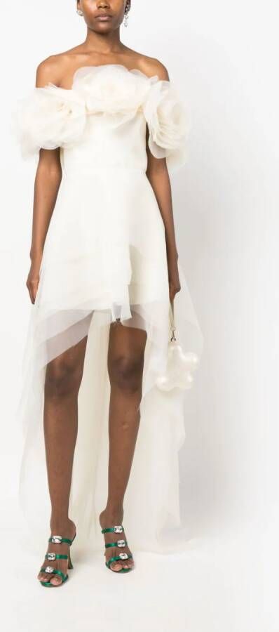 Ana Radu floral-appliqué organza layered dress Wit
