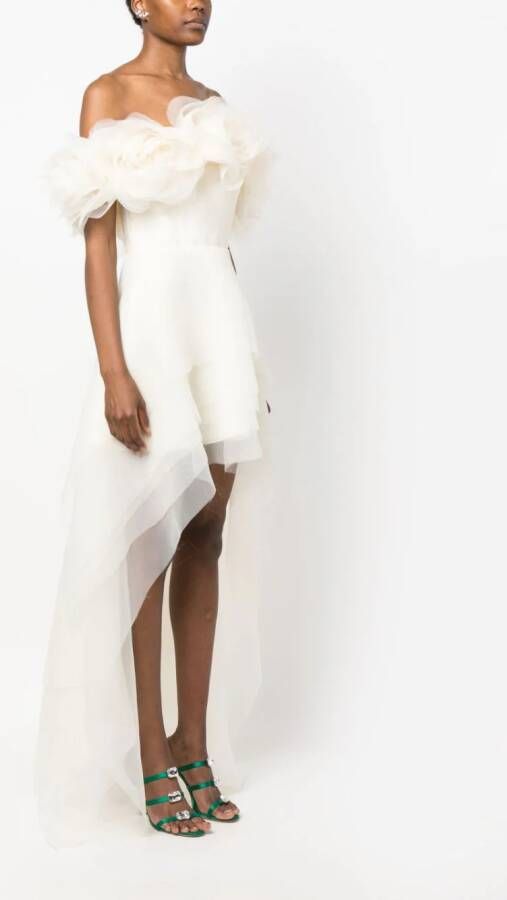 Ana Radu floral-appliqué organza layered dress Wit
