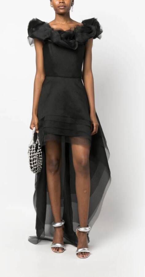 Ana Radu floral-appliqué organza layered dress Zwart