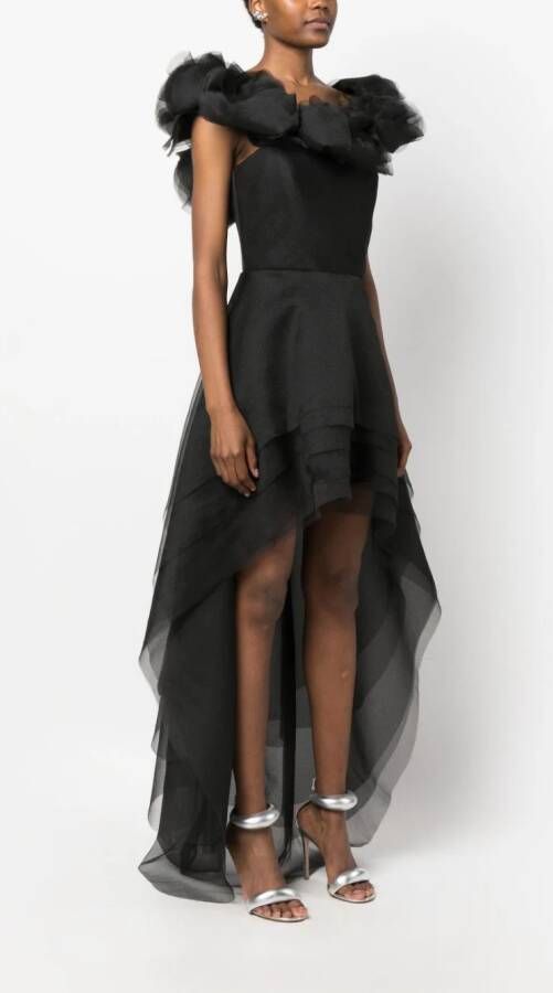 Ana Radu floral-appliqué organza layered dress Zwart