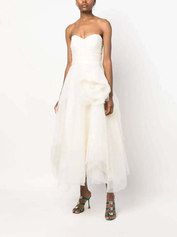 Ana Radu floral-appliqué organza midi dress Wit