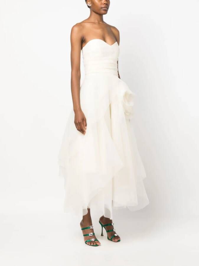 Ana Radu floral-appliqué organza midi dress Wit
