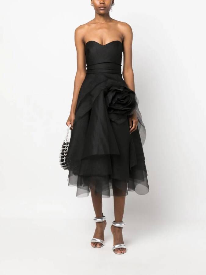 Ana Radu floral-appliqué organza midi dress Zwart