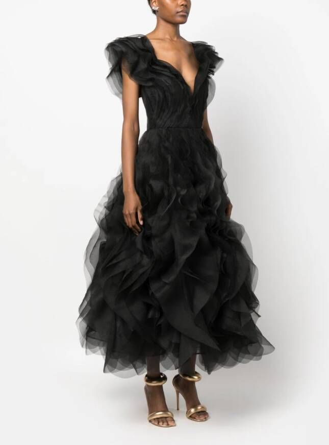 Ana Radu fully-ruffled maxi dress Zwart