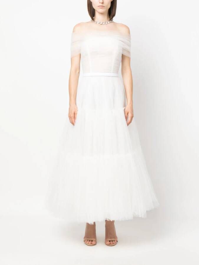 Ana Radu off-shoulder fluted maxi dress Wit