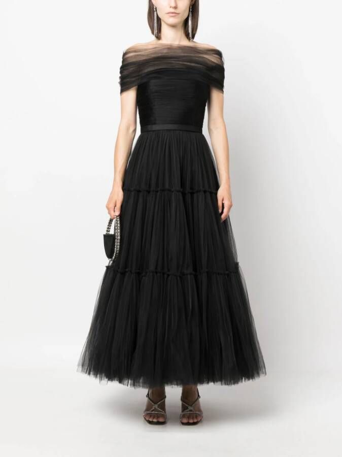 Ana Radu off-shoulder fluted maxi dress Zwart