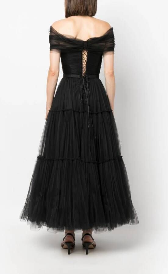 Ana Radu off-shoulder fluted maxi dress Zwart