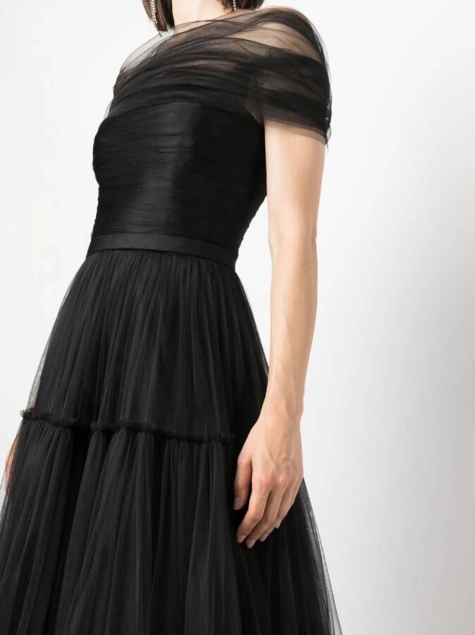 Ana Radu off-shoulder fluted maxi dress Zwart