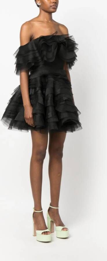 Ana Radu off-shoulder organza minidress Zwart