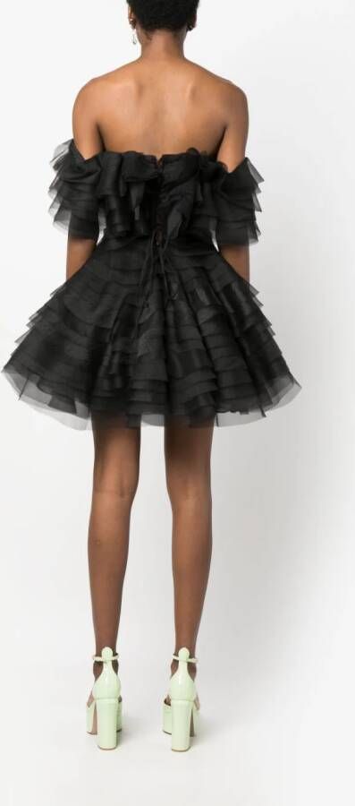 Ana Radu off-shoulder organza minidress Zwart