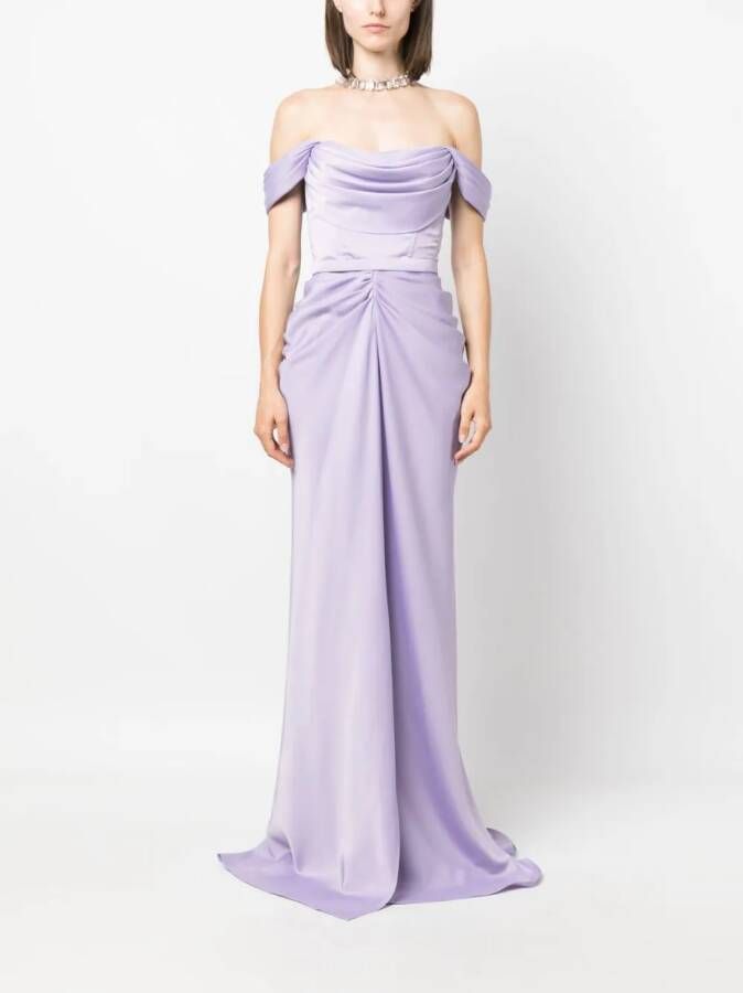 Ana Radu off-shoulder satin maxi dress Paars