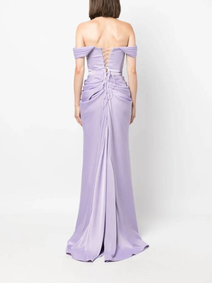 Ana Radu off-shoulder satin maxi dress Paars