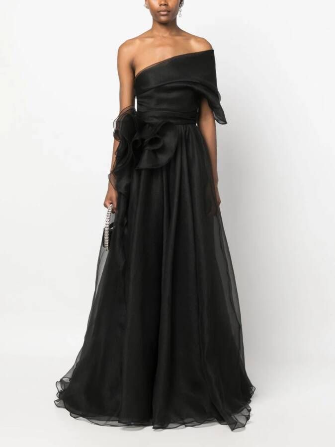 Ana Radu one-shoulder draped maxi dress Zwart