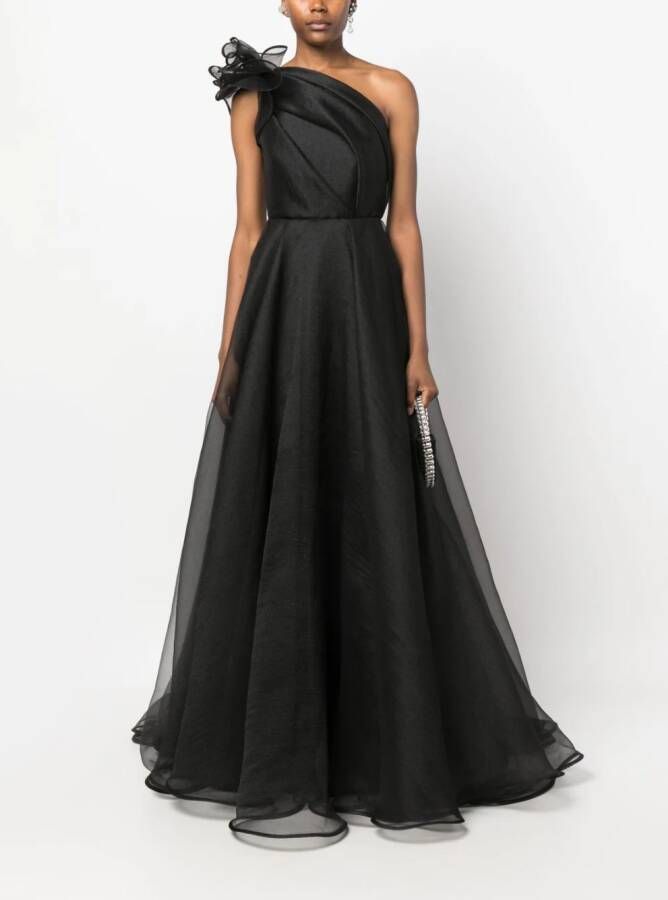 Ana Radu one-shoulder organza maxi dress Zwart