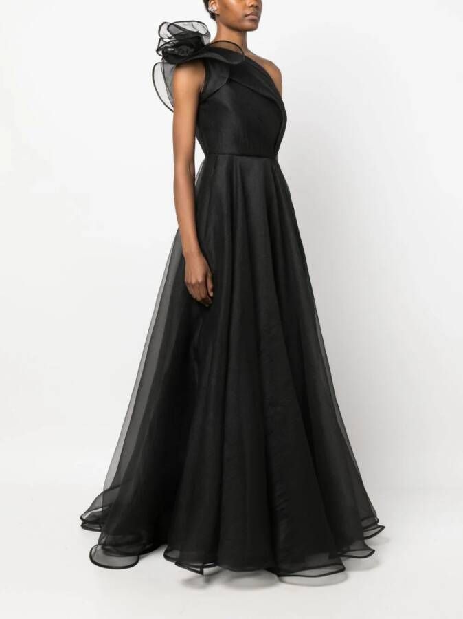 Ana Radu one-shoulder organza maxi dress Zwart