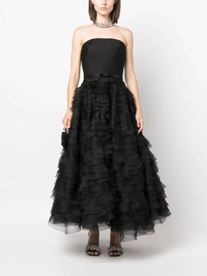 Ana Radu ruffled corset-style midi dress Zwart