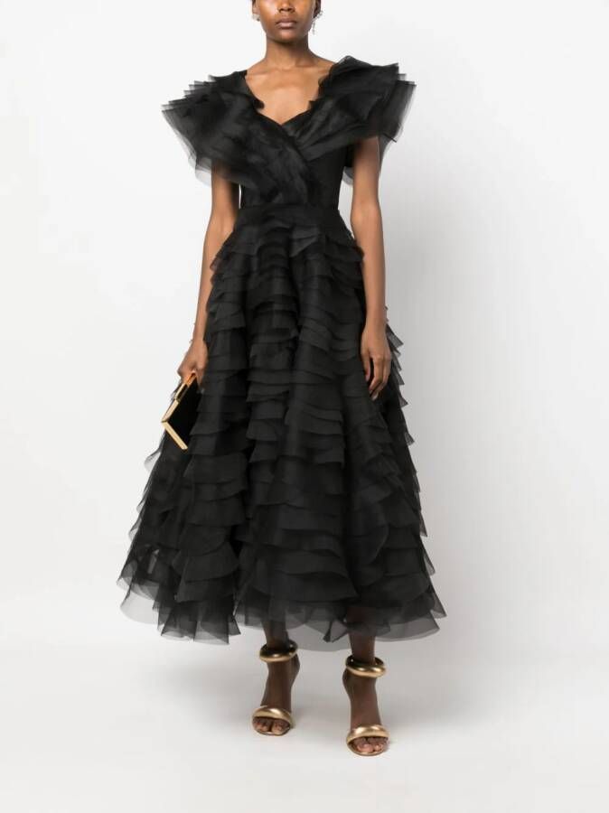 Ana Radu tie-up ruffled maxi dress Zwart