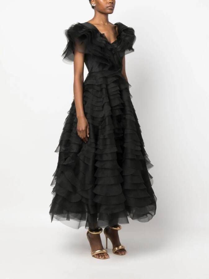 Ana Radu tie-up ruffled maxi dress Zwart