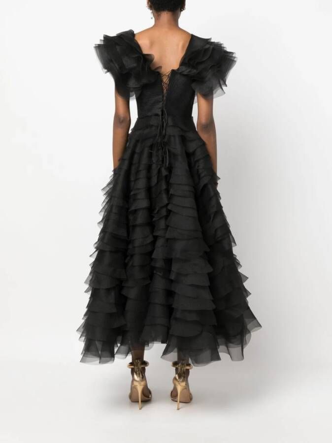 Ana Radu tie-up ruffled maxi dress Zwart