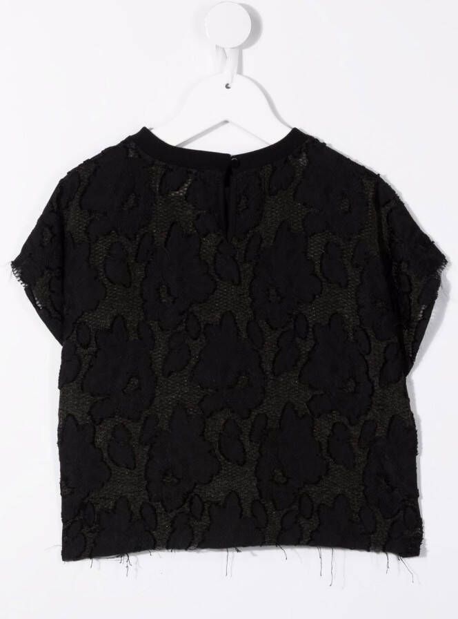 Andorine T-shirt met bloemenkant Zwart